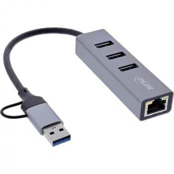 InLine 33380S 4-in-1 USB-C / USB-A Gigabit Ethernet stotelė, USB 3.2 Gen 1, 5 Gb/s, pilka