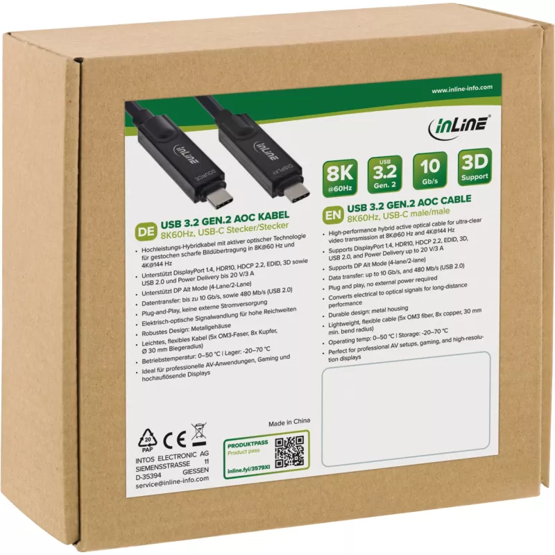 InLine 35799I USB 3.2 Gen 2 (3.1 Gen 2) laidas USB C 10 m juodas