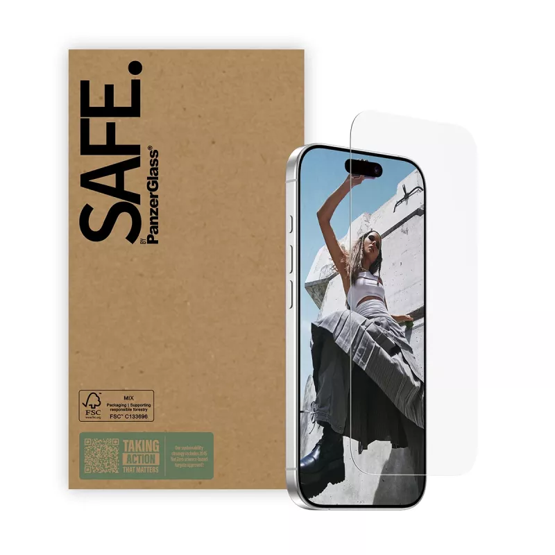 Apsauginis stiklas PanzerGlass SAFE by iPhone 17 / iPhone 17 Pro / iPhone 16 Pro — Ultra‑Wide Fit, grūdintas stiklas, pakuotė po 10 vnt.