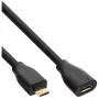 InLine Micro-USB 2.0 prailginimo kabelis, Micro-B M/F, juodas/auksinis, 1,5 m