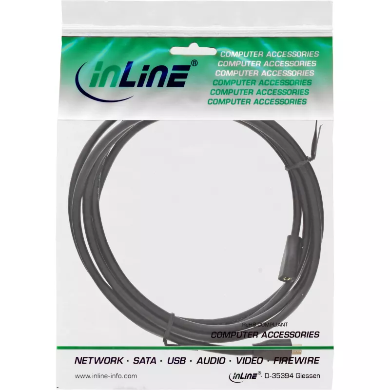 InLine Micro-USB 2.0 prailginimo kabelis, Micro-B M/F, juodas/auksinis, 1,5 m