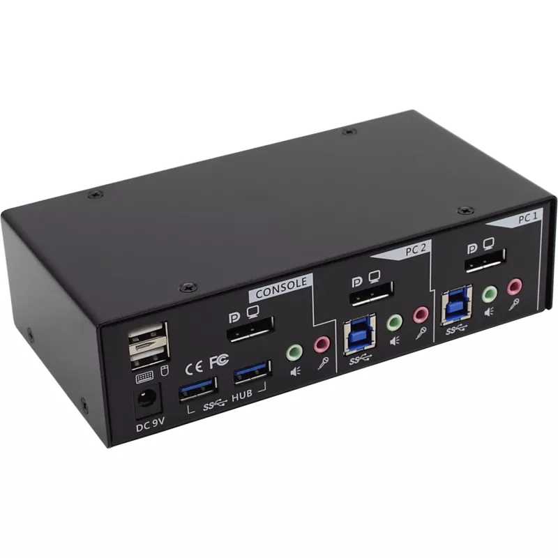 InLine Desktop KVM Jungiklis 2 Prievadai DisplayPort USB 3.0 Hub su Garsu