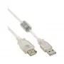 InLine USB 2.0 prailginimo kabelis Type A M/F, skaidrus, su feritu, 5 m