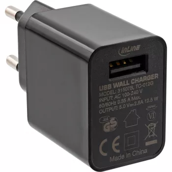 InLine USB maitinimo adapteris Single, 100-240V iki 5V/2.5A, juodas