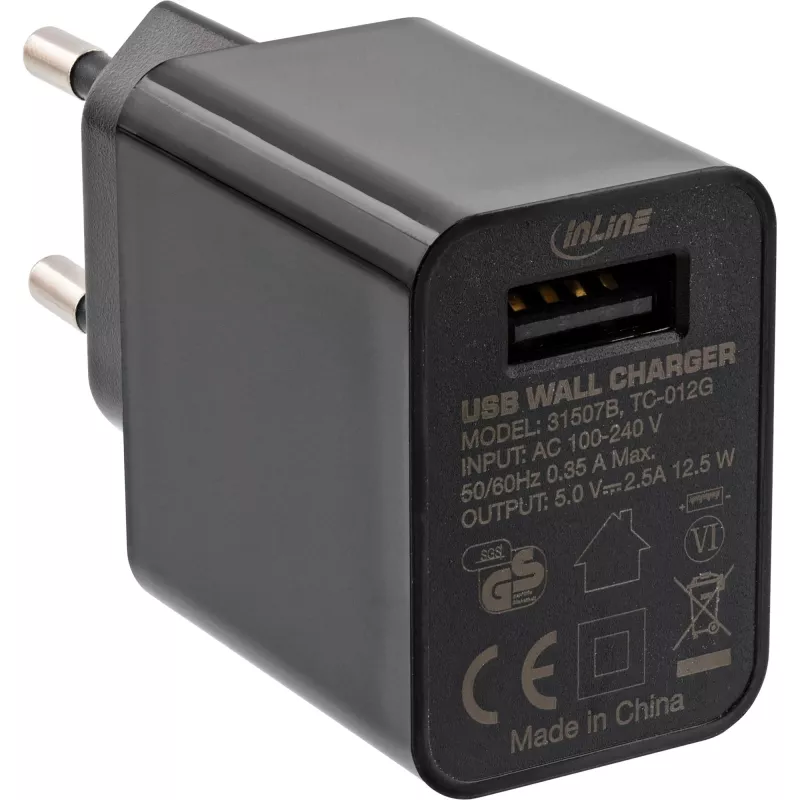 InLine USB maitinimo adapteris Single, 100-240V iki 5V/2.5A, juodas
