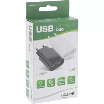InLine USB maitinimo adapteris DUO, 2 prievadai 100-240VAC iki 5V / 2,1A baltas