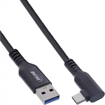 InLine USB 3.2 Gen.1 laidas, USB-C kištukas kampuotas - USB-A kištukas VR, juodas, 5 m