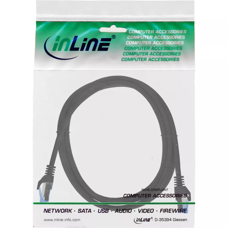 InLine 72614S tinklo kabelis, juodas, 1,5 m, Cat6a, S/FTP (S-STP)