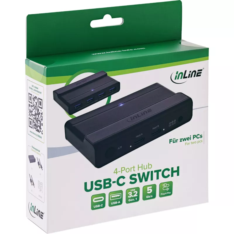 InLine 60604I USB-C perjungiklis su 4 prievadų USB šakotuvu