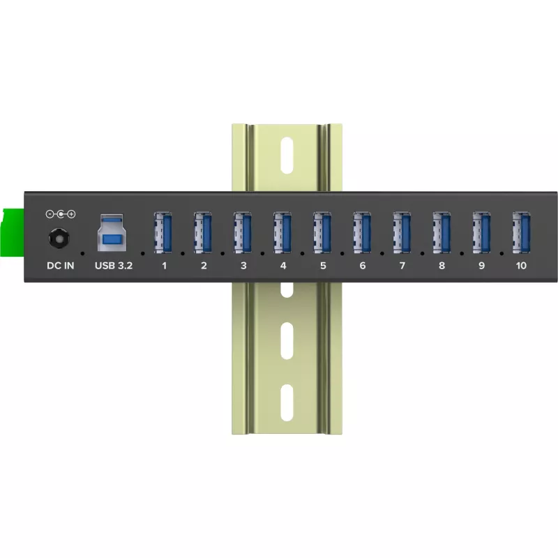 InLine 35396C pramoninis USB 3.2 Gen 1 koncentratorius, 10 prievadų, aliuminio korpusas, juodas