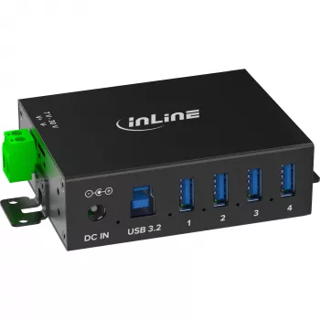 InLine 35396A pramoninis USB 3.2 Gen 1 šakotuvas, 4 prievadai, aliuminio korpusas, juodas