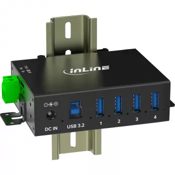InLine 35396A pramoninis USB 3.2 Gen 1 šakotuvas, 4 prievadai, aliuminio korpusas, juodas