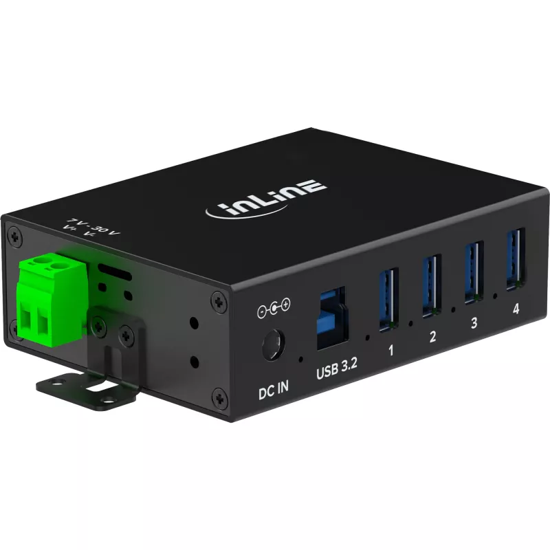 InLine 35396A pramoninis USB 3.2 Gen 1 šakotuvas, 4 prievadai, aliuminio korpusas, juodas