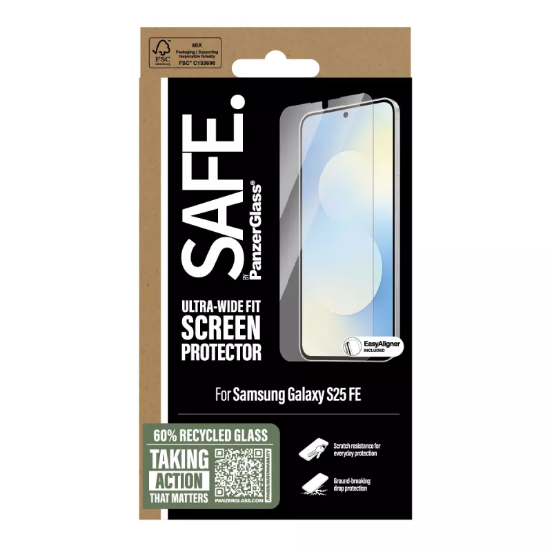 Apsauginis stiklas PanzerGlass SAFE. by® Samsung Galaxy S25 FE 5G | Ultra-Wide Fit su EasyAligner