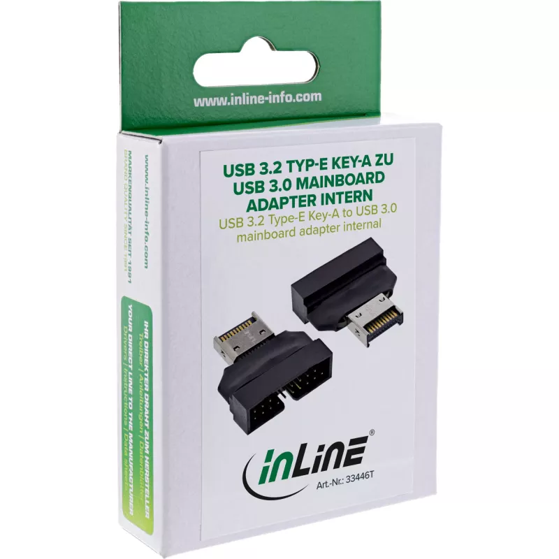 InLine 33446T adapteris USB Type-E Key A, 20 kontaktų į USB 3.0 lizdą, 19 kontaktų, juodas