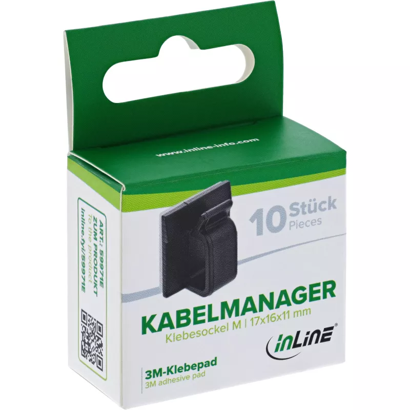 InLine 59971E kabelių laikiklis Universalus kabelių kabliukas Juodas 10 vnt.