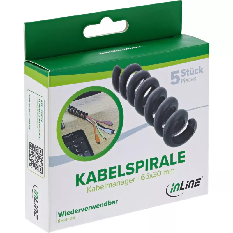 InLine 59972C kabelio spiralė universali, juoda, 5 vnt.
