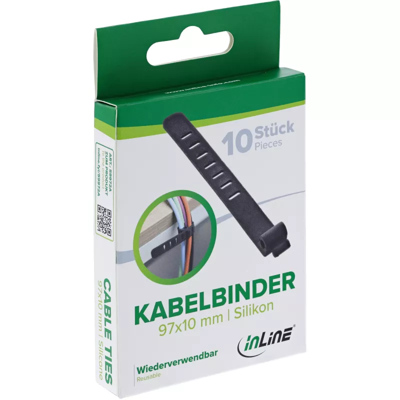 InLine 59972A kabelio raištis Kopėtinis kabelio raištis Silikonas Juoda 10 vnt.
