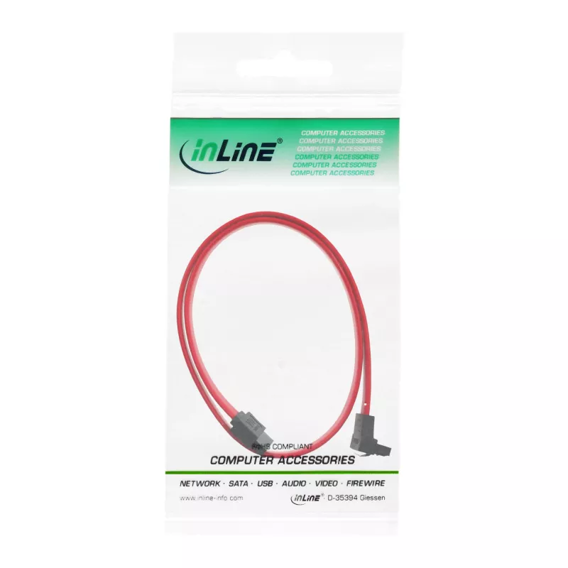InLine SATA kabelis 150/300/600 S-ATA jungtims, lenktas su fiksatoriais 90° 0,5 m