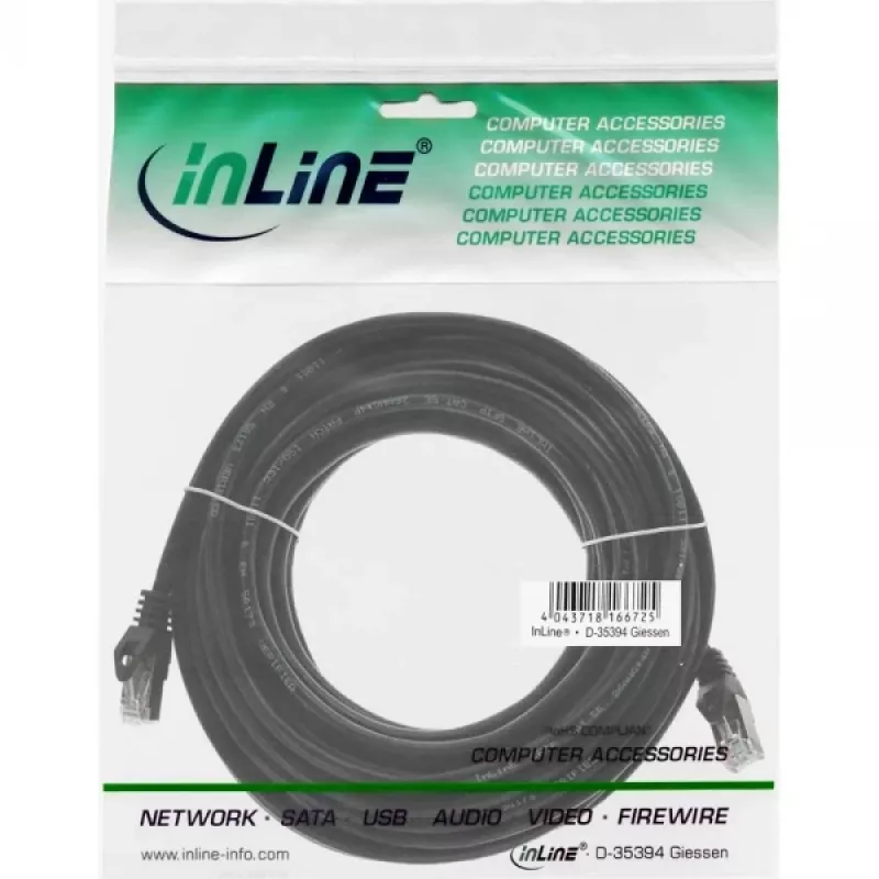Laidas Patch InLine 71500S RJ-45 Cat5e 10m Juodas