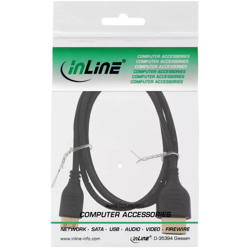 InLine High Speed HDMI laidas su Ethernet, AM/CM, itin plonas, juodas/auksinis, 1,5 m