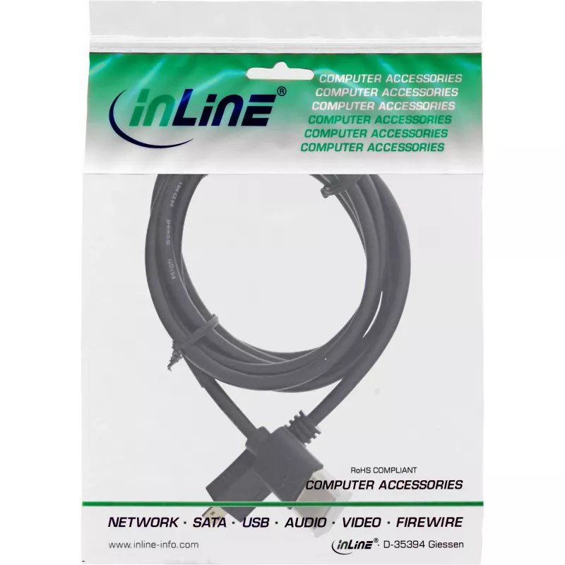InLine High Speed HDMI laidas su Ethernet, AM/DM, itin plonas, juodas/auksinis, 1,5 m