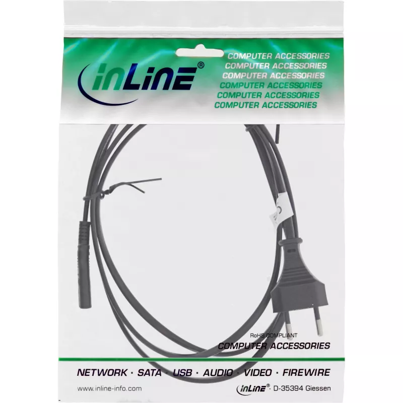 InLine Šveicarijos CEE7/16 kištukas į Euro8 C7 maitinimo laidas, juodas, 1,8 m