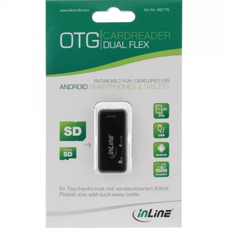InLine OTG kortelių skaitytuvas Dual Flex SD, micro SD su USB prievadu ir 2 lizdais