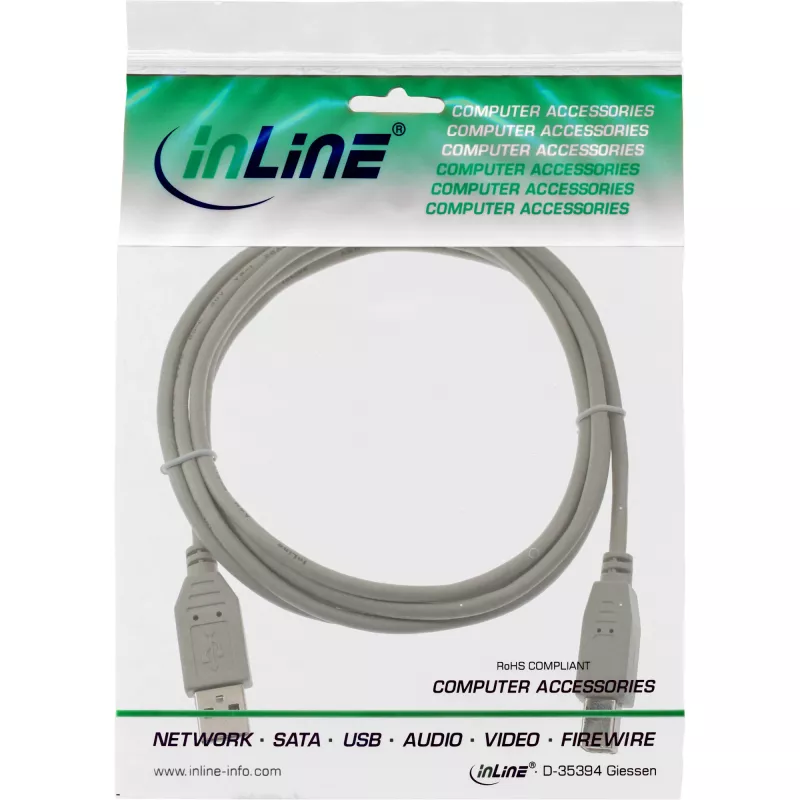 USB 2.0 laidas A tipas (vyriškas) / B tipas (vyriškas) smėlio spalvos 5 m InLine 34555H