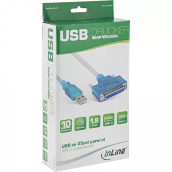 USB spausdintuvo laidas InLine 33397I 1,8 m USB A tipas (vyriškas) – DB25 (moteriška)