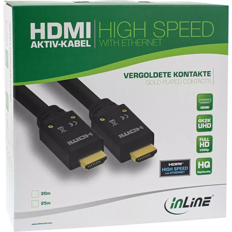 InLine HDMI aktyvus kabelis, HDMI-High Speed su Ethernet, M/M, 25 m
