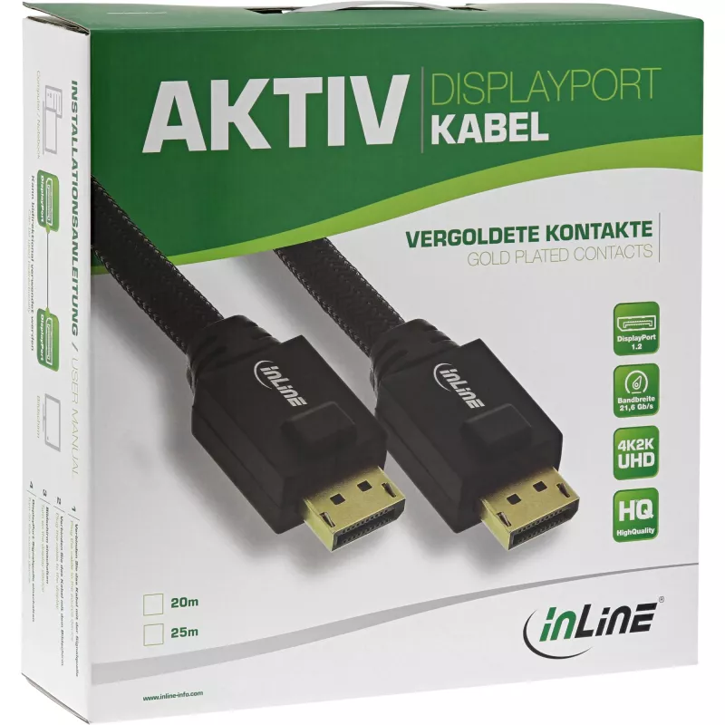 InLine DisplayPort aktyvus kabelis, juodas, auksuoti kontaktai, 25 m