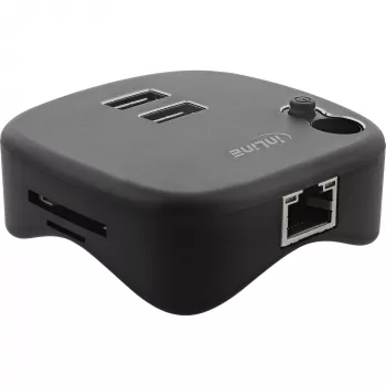 InLine USB 3.0 Multifunkcinis adapteris, 2xUSB-A, RJ45, SD/MicroSD kortelių skaitytuvas, juodas