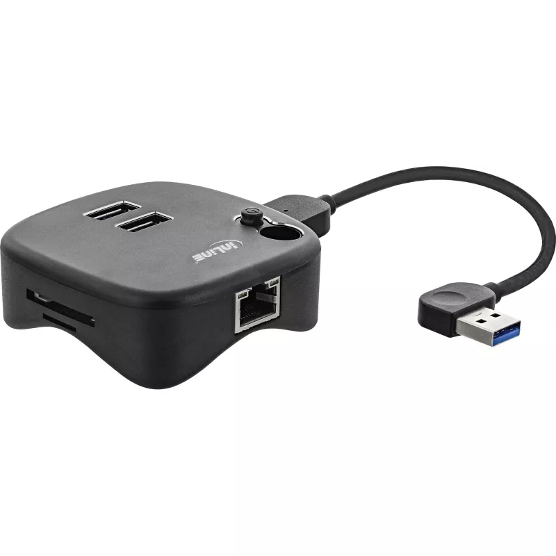 InLine USB 3.0 Multifunkcinis adapteris, 2xUSB-A, RJ45, SD/MicroSD kortelių skaitytuvas, juodas