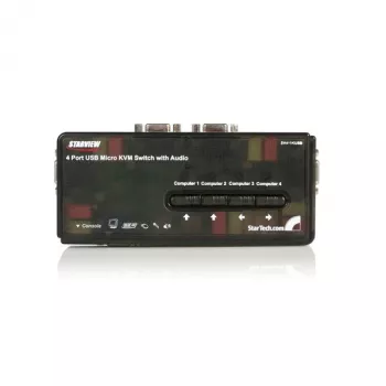 „StarTech.com“ 4 prievadų juodas USB KVM jungiklio rinkinys su kabeliais ir garsu