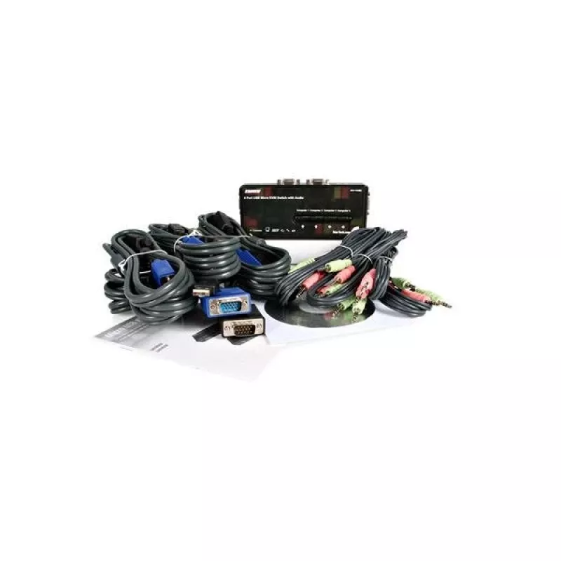 „StarTech.com“ 4 prievadų juodas USB KVM jungiklio rinkinys su kabeliais ir garsu