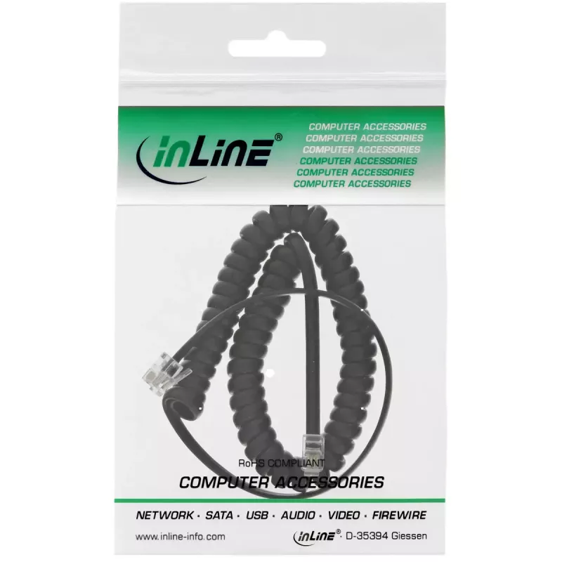 InLine Spiralinis ragelio laidas, RJ10 4P4C M/M, juodas, max. 4 m