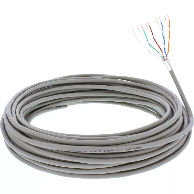 InLine telefono kabelis 8 gyslų kietas montavimo 4x2x0,6 mm ekranuotas 25 m