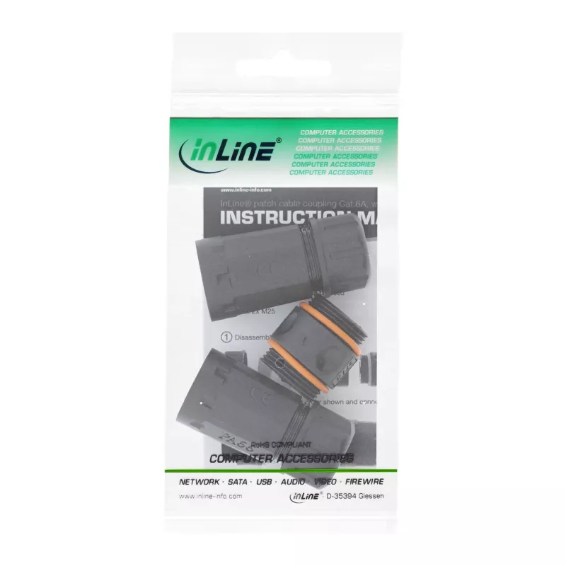 InLine Cat.6A jungtis, vandeniui atspari IP68, 2x RJ45 F/F, 1:1