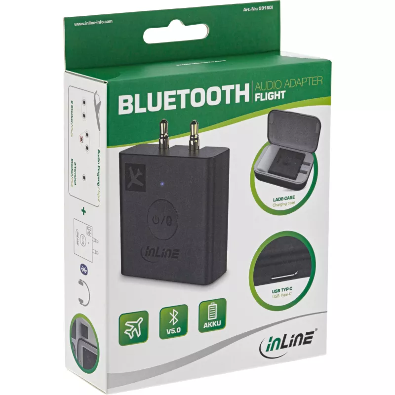 InLine Bluetooth garso siųstuvas lėktuvui, BT 5.0, aptX HD/LL