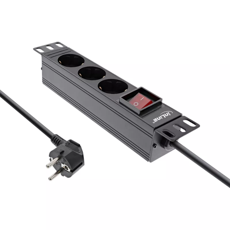 InLine 10 colių PDU, 3 lizdai su įžeminimu, su jungikliu, 2 m, juoda