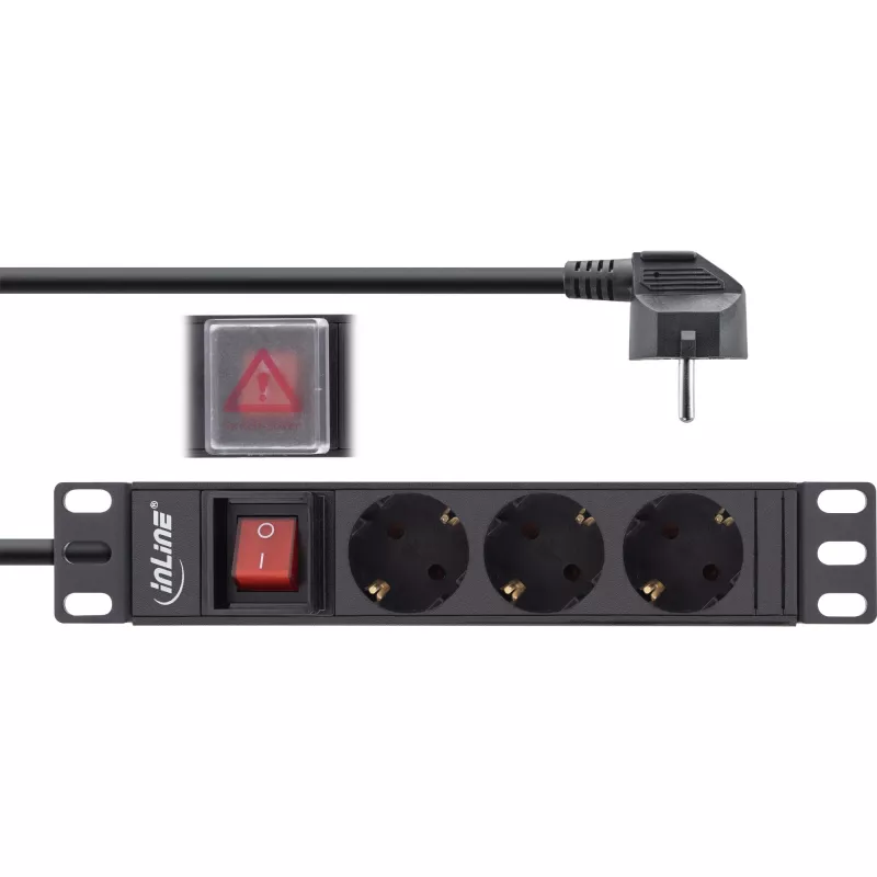 InLine 10 colių PDU, 3 lizdai su įžeminimu, su jungikliu, 2 m, juoda