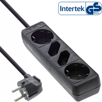 InLine 16441 4-jų lizdų kištukinis ilgintuvas, 2x CEE7/3 + 2x Euro CEE7/16, juodas, 1,5 m