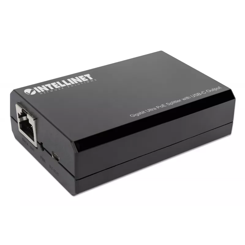 Intellinet PoE skirstytuvas su USB-C išvestimi, PoE++ / 4PPoE, Gigabit Ultra, IEEE 802.3bt, RJ45 įėjimo ir išėjimo prievadai, iki 45 W USB-C išvestis
