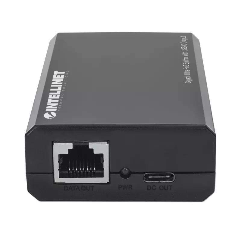 Intellinet PoE skirstytuvas su USB-C išvestimi, PoE++ / 4PPoE, Gigabit Ultra, IEEE 802.3bt, RJ45 įėjimo ir išėjimo prievadai, iki 45 W USB-C išvestis