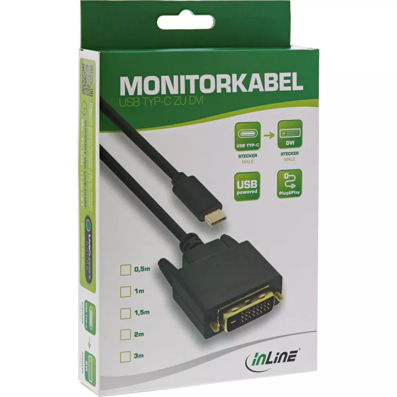 InLine USB vaizdo kabelis, USB-C kištukas / DVI kištukas (DP Alt režimas), juodas, 2 m