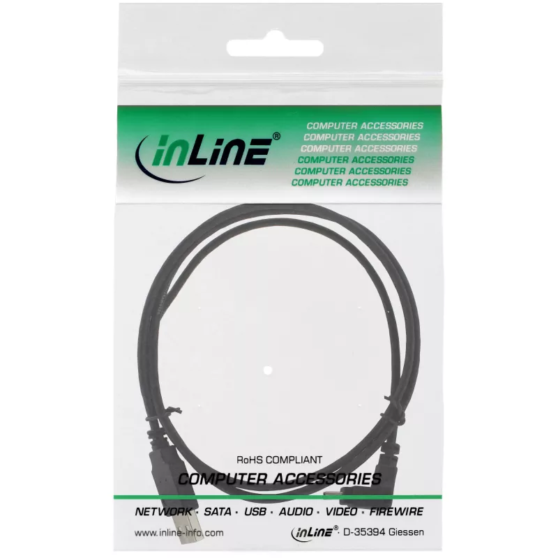 InLine USB A / Mini-USB B 5 kontaktų 90° žemyn lenktas juodas 1 m