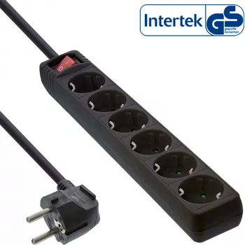 InLine 6-ių lizdų kištukinis ilgintuvas su įžeminimo kontaktais CEE 7/3, juodas, 3 m