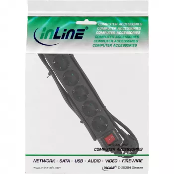 InLine 6-ių lizdų kištukinis ilgintuvas su įžeminimo kontaktais CEE 7/3, juodas, 3 m