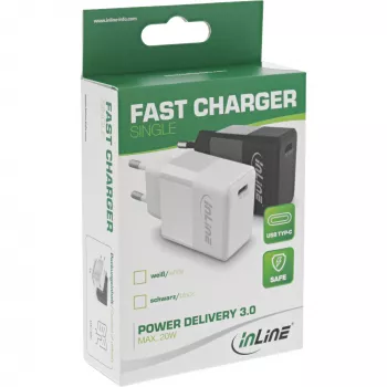 InLine USB PD įkroviklis vienas USB-C, Power Delivery, 20 W, baltas
